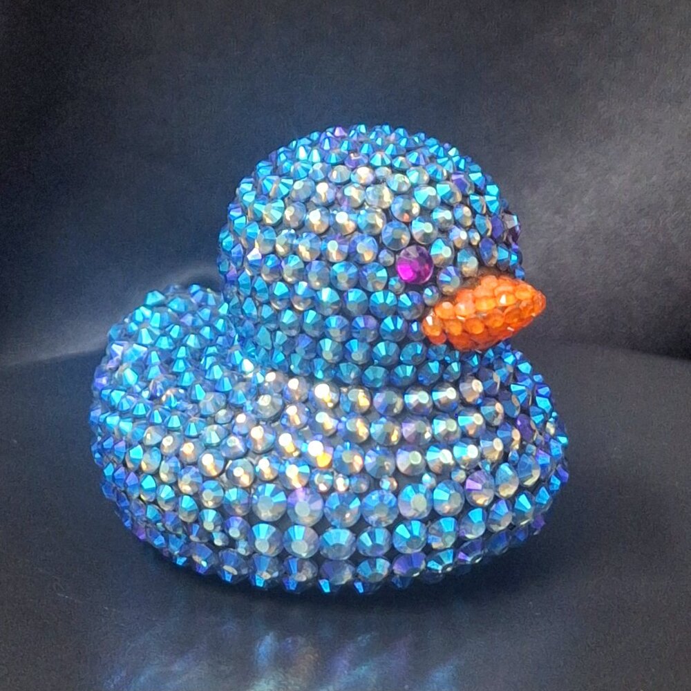 Black Rubber Duck with Iridescent Glass Stones, Bling, Bedazzled, Unique Gift